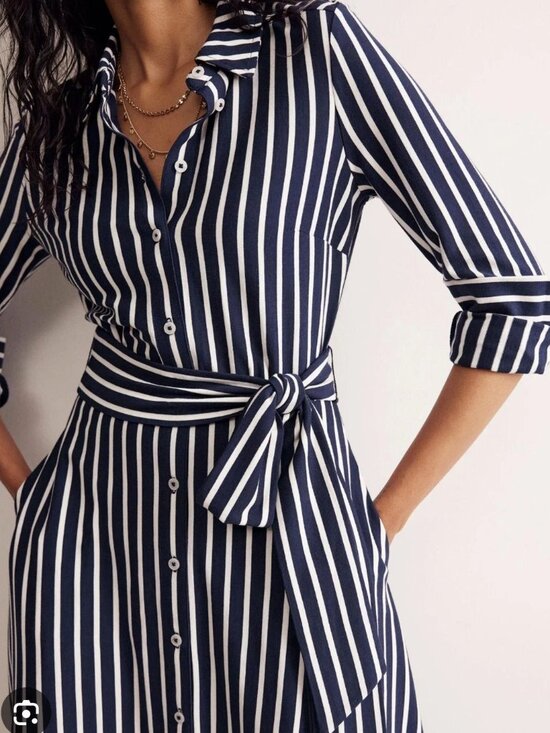 Boden Dresses & Skirts - BODEN Marcia Stripe Midi Shirt Dress Navy White Button Up Long Sleeve 8R NWOT
